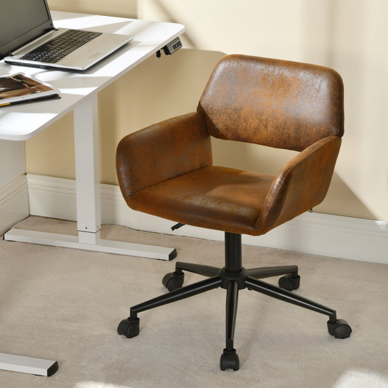 Image 1 of Urban Meuble vintage office chair in suede fabric, swivel, height-adjustable and with 5 castors ROSS KD SUEDE BROWN BLACK