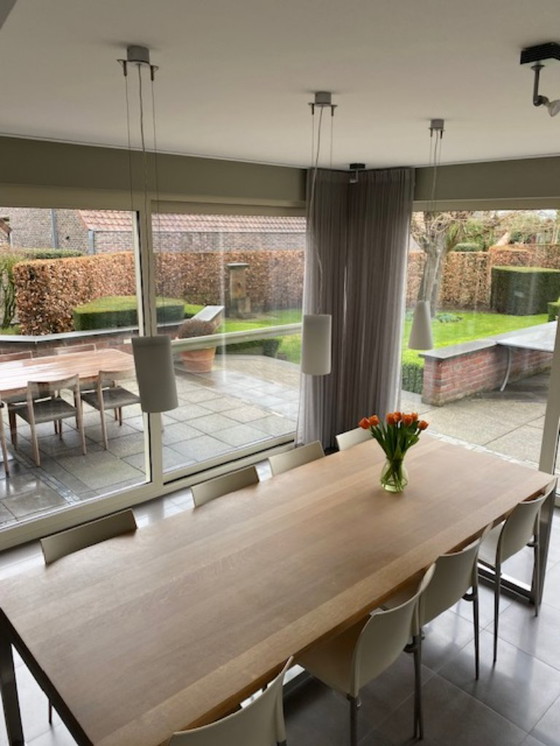 Image 1 of oak dining table with aluminum base