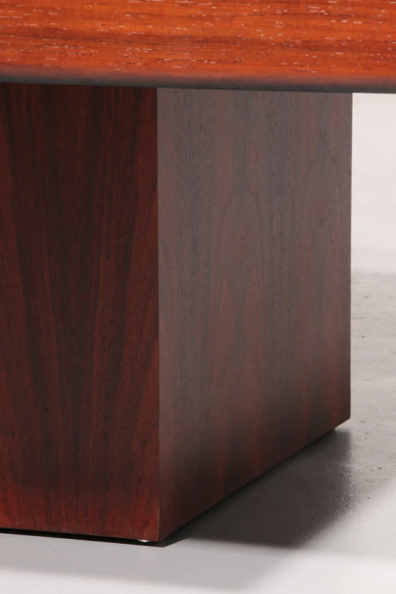 Image 1 of Tavolino brutalista con piano in rame e base in legno 1970