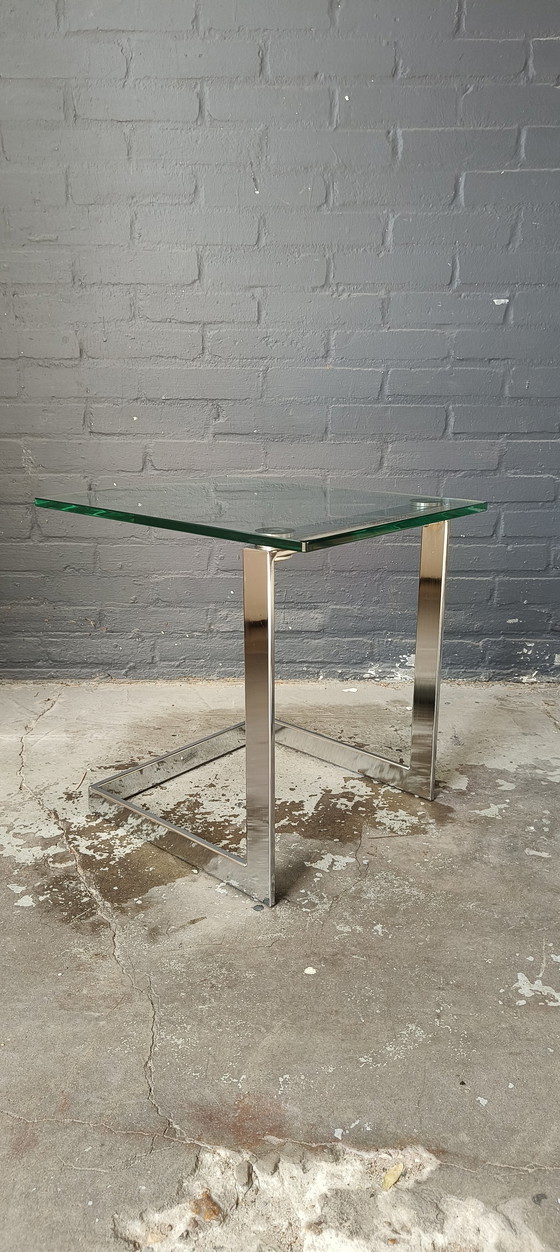 Image 1 of Tavolino laterale modernista Gebra in vetro cromato.