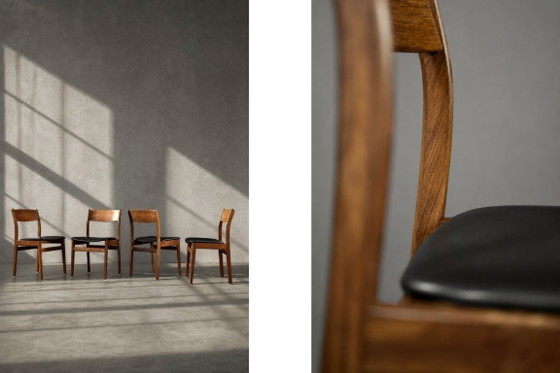 Image 1 of Sedie da pranzo scandinave in stile Mid-Century Modern, in teak e vinile, anni '60, set da 4