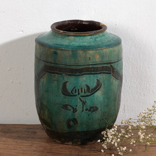 Jarrón antiguo esmaltado verde esmeralda (c.1820) #26