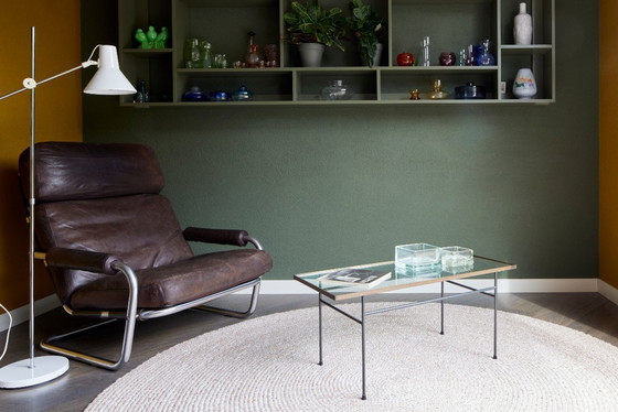 Image 1 of Table d'appoint en verre et laiton, style milieu du siècle