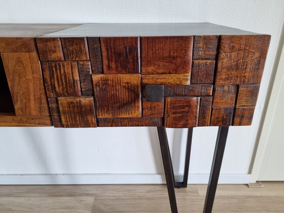 Image 1 of Design console table with drawer made of acacia wood and metal