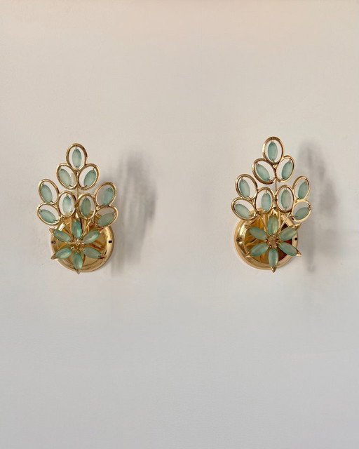 Paire D'Appliques Vintage Laiton Et Pampilles, France, 1980 – wandlampen, Brass (photo 2 of 5)