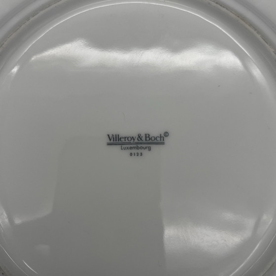 Villeroy & Boch Luxembourg, Tazza da caffè e piattino, Decorazione grafica blu, Stoviglie, Porcellana, Bianco (foto 9 di 9)