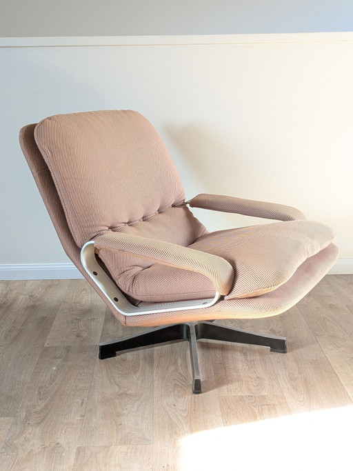 Vintage Space Age Swivel Lounge Chair – Brushed Aluminium & Corduroy – 1970s
