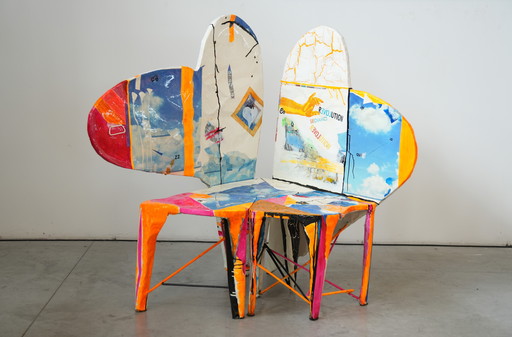 Pair of Guido Coletti Sculptural Modular Chairs (1995) – Hand-Painted Collage