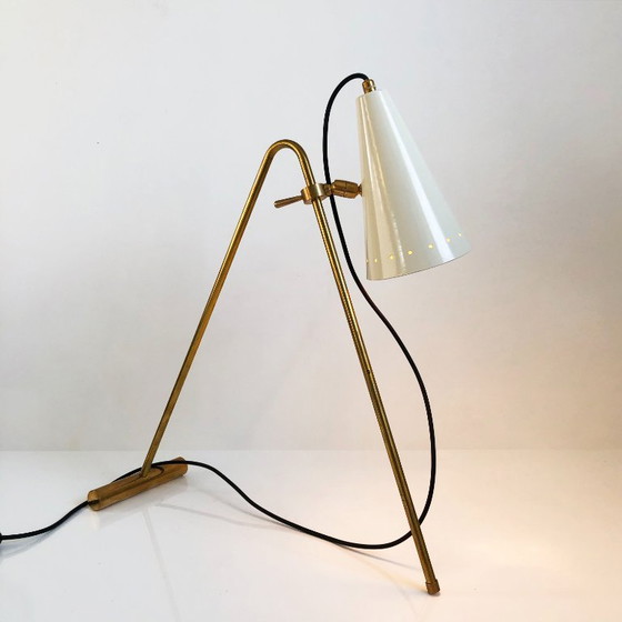 Adjustable Bipod Design Lamp 1950, Table lamps, Metal, Brass, White, Mid Century Modern (photo 3 of 13)