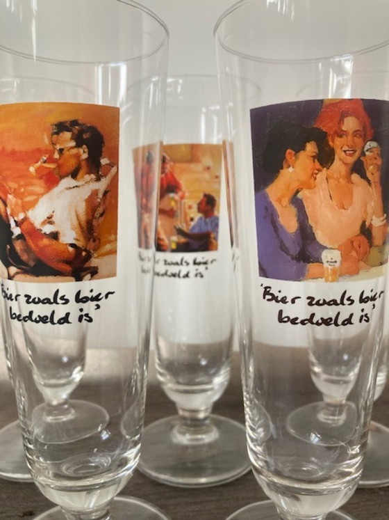 Image 1 of Bier & Bildende Kunst: Set aus 9 Vintage-Biergläsern der Heineken Art Collection.