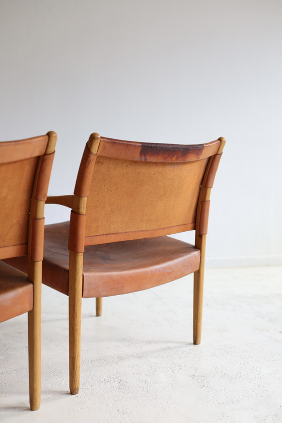 Ensemble de deux Fauteuils vintage Modèle Premiär 69, Per-Olaf Scotte Années 60 IKEA – Wood, Leather (photo 8 of 10)
