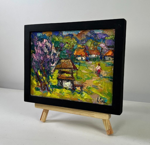 Original Oil Painting Summer Village Landscape Earth awakens to new life
