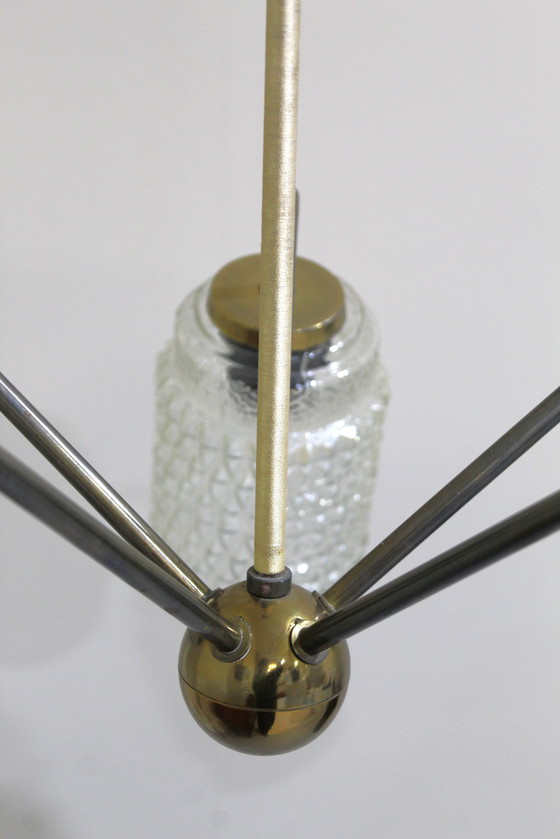 Image 1 of Plafonnier vintage, lustre - 1960s, laiton, verre