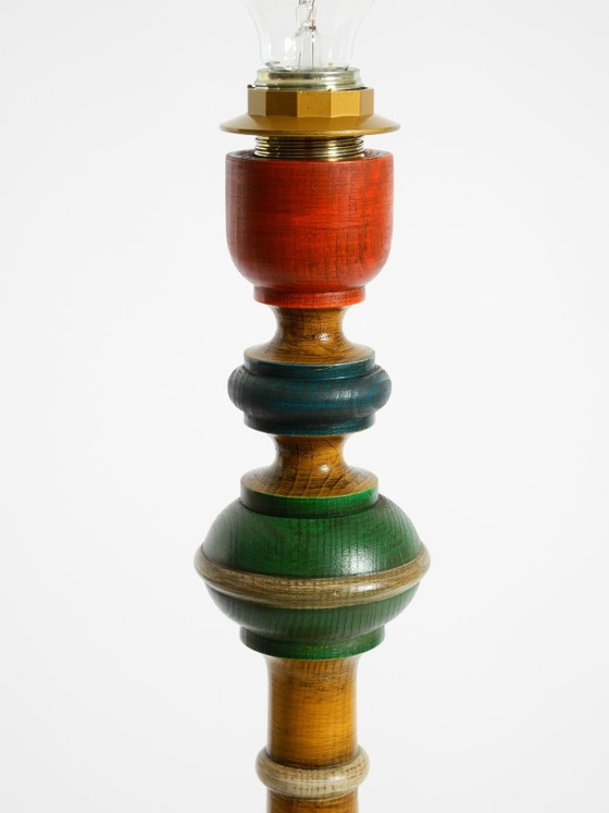 Beautiful, Large 1980s Table Lamp Made of Colorful Stained Pine Wood (photo 7 of 16)