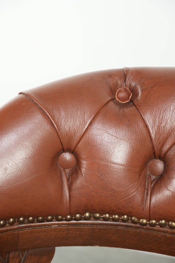 Image 1 of 2 x Swivel English Style Cowhide Leather Chesterfield Office Chairs in a Beautiful Brown Color