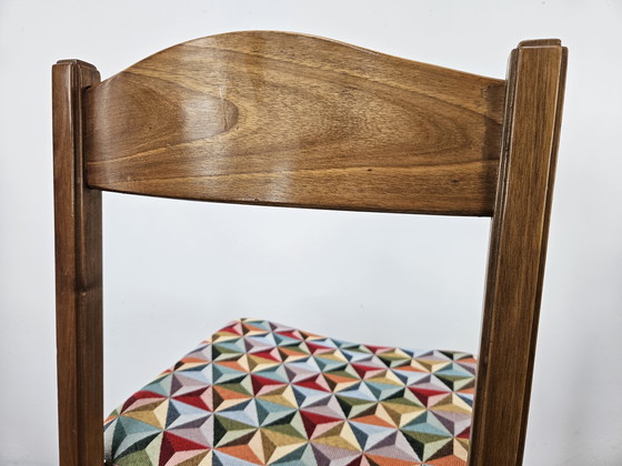 Image 1 of Beuken eetkamerstoelen met geometrische zitting uit 1950