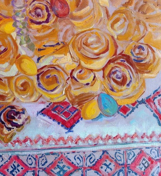 Origineel olieverfschilderij Interieur Taart Traditie Paasstillevens – Schilderijen & Tekeningen, Canvas (photo 5 of 5)