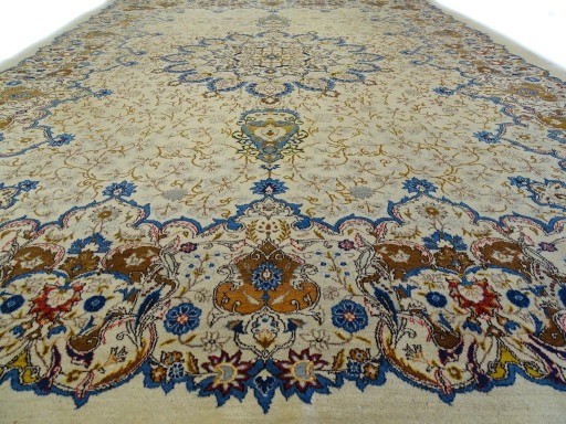 Exklusiver, halb antiker XXL-Keshan-Teppich – 428 x 318 cm – handgeknüpfter Perserteppich