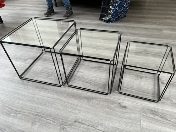 Max Sauze "Isocele" Side Tables – Set of 3 – 1970s – Iron, Glass (photo 6 of 6)