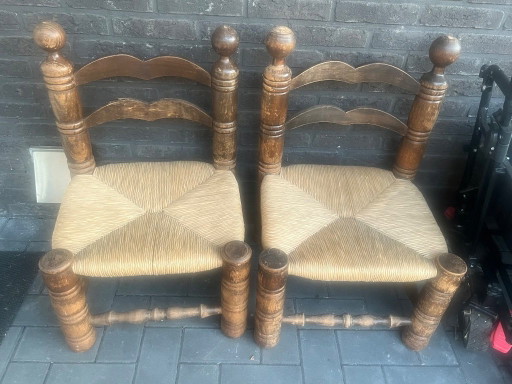 Set of 2 Brutalist chairs (Charles Dudouyt style) 1950s – krukjes, Wicker