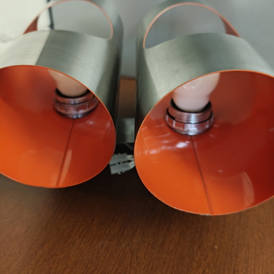 Vintage OXAR Space Age Dubbele Wandlamp – Inox & Oranje – Jaren 70 – Wandlampen, Chrome (photo 7 of 14)