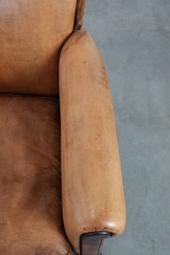 Image 1 of 2 x Subtiele vintage schapenleren fauteuil met een mooie lichte kleur
