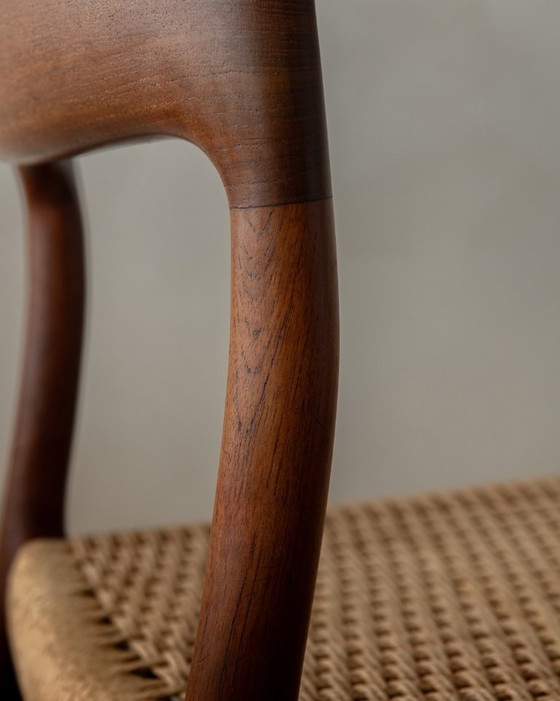Image 1 of Vintage Danish Dining Chairs Model 75 by Niels Otto Møller for J.L. Møllers Møbelfabrik, Teak Paper Cord Chairs, 1950s, Set of 4
