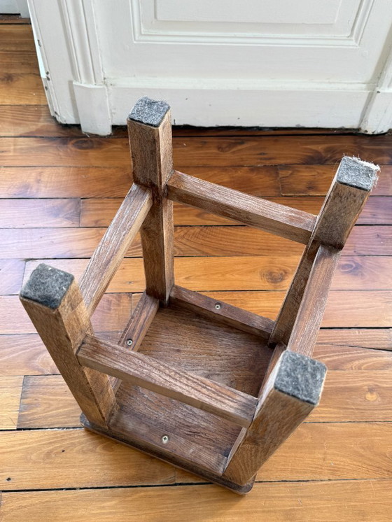 Image 1 of Brutalist stool in raw, aged-effect wood