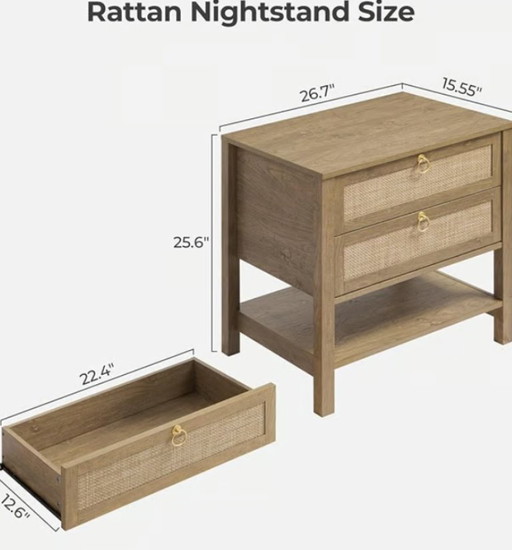 Nightstand Set of 2 – Carbon Cherry Boho Coastal Style, Ample Storage