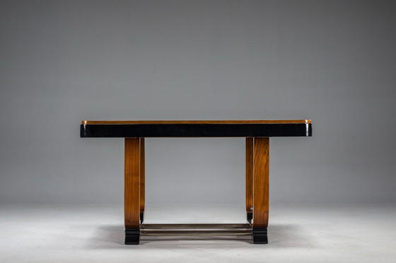 Image 1 of Art Deco French Walnut & Burl Dining Set, 1930s, Set of 7