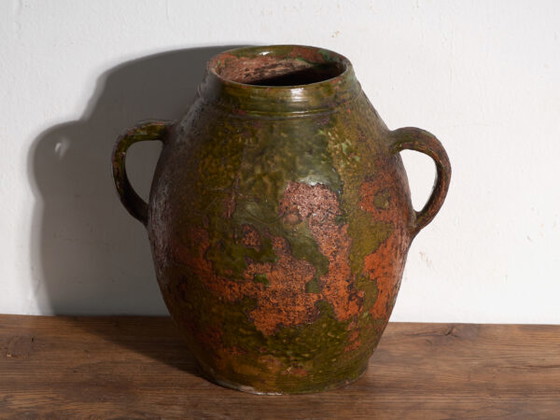 Antieke geglazuurde aardewerken pot met twee handvatten – Centraal-Europa, circa 1920 – Decoratieve objecten (photo 30 of 40)