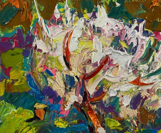 Image 1 of Original Oil Painting Colorful Nature Landscape Petals dancing in the spring breeze