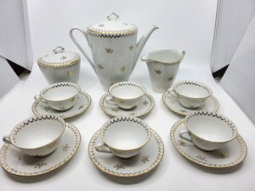 Porcelain Empire Style Tea Service Decorated with Fine Gold France Set of 15