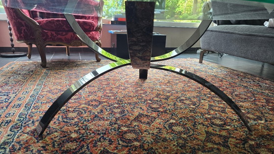 Vintage sculptural coffee table, chrome & glass, Ø 105 cm, Space Age style, Silver (photo 6 of 12)
