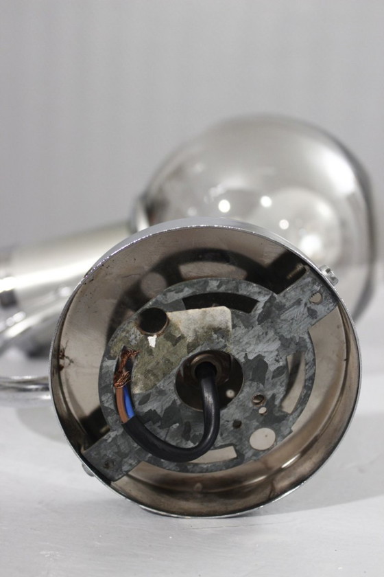 Image 1 of Applique murale vintage design 1970s globe verre fumé & acier chromé