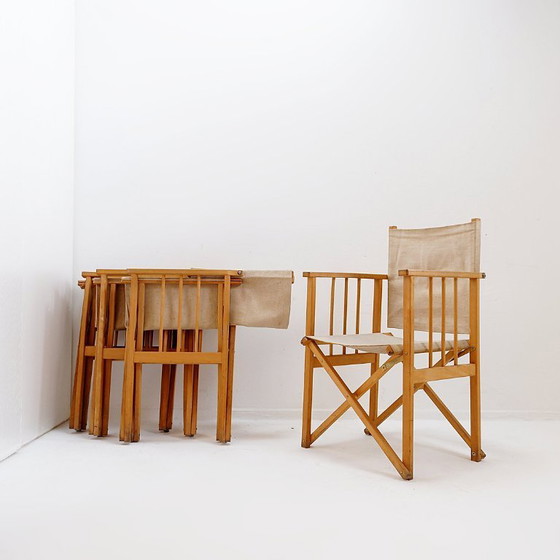 Image 1 of Set di 4 sedie pieghevoli in rovere e tela di cotone