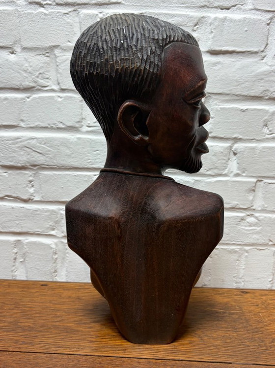 Image 1 of Busto africano vintage di metà secolo in legno massello – 41 cm – Firmato Zinga