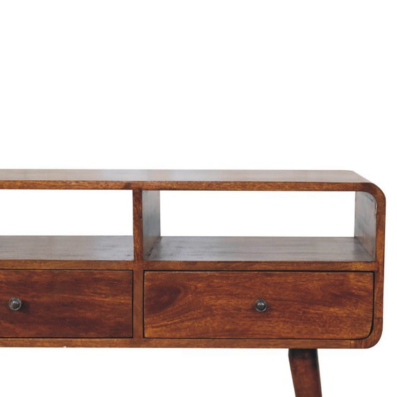 Image 1 of Console Table with 3 Drawers in Solid Mango Wood with Chestnut Finish