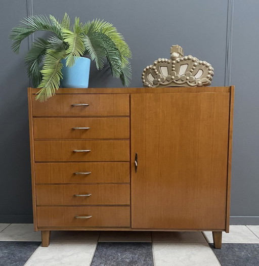 Wood highboard 6 drawers and a door 1970s