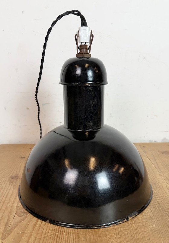 Image 1 of Black Enamel Industrial Pendant Lamp from AEG, 1930s