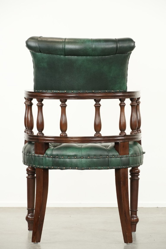Image 1 of Fauteuil de bureau Chesterfield classique en cuir de vachette vert flammé / fauteuil d'appoint