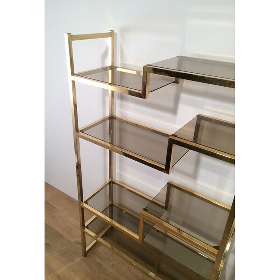 Image 1 of Vintage shelf in gilded chrome and glass, France 1970