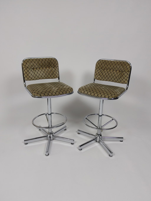 Set of 2 Vintage Bar Stools with Retro Upholstery, 1970s