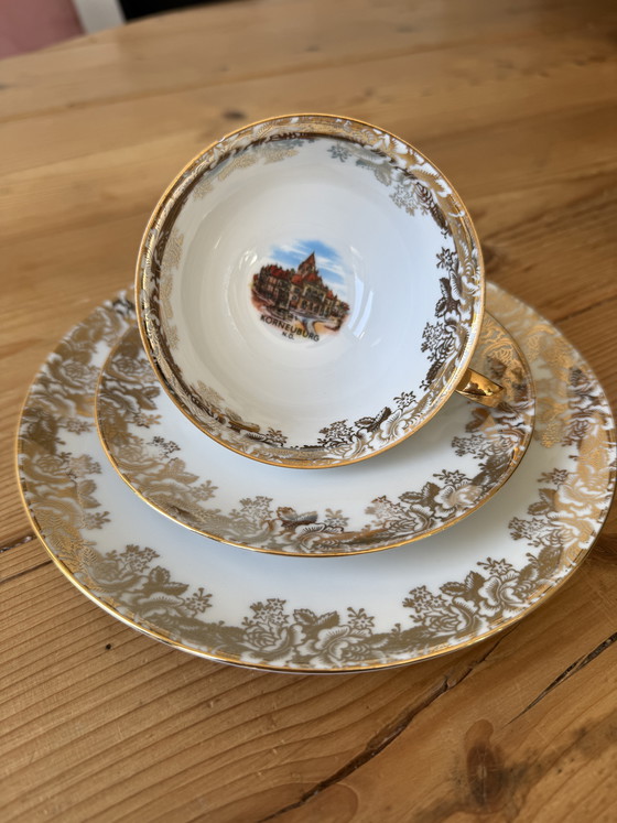 Image 1 of Trio di porcellane vintage Mitterteich Bavaria – Fiori dorati e Korneuburg