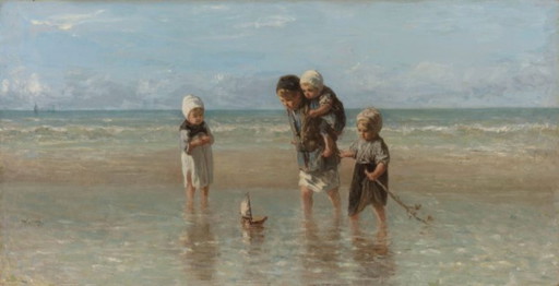 Isaac Israels Children of the Sea On Canvas – lithos zeefdrukken