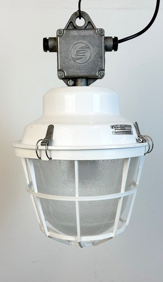 Image 1 of White Industrial Factory Light with Plastic Grid from Elektrosvit, 1990s