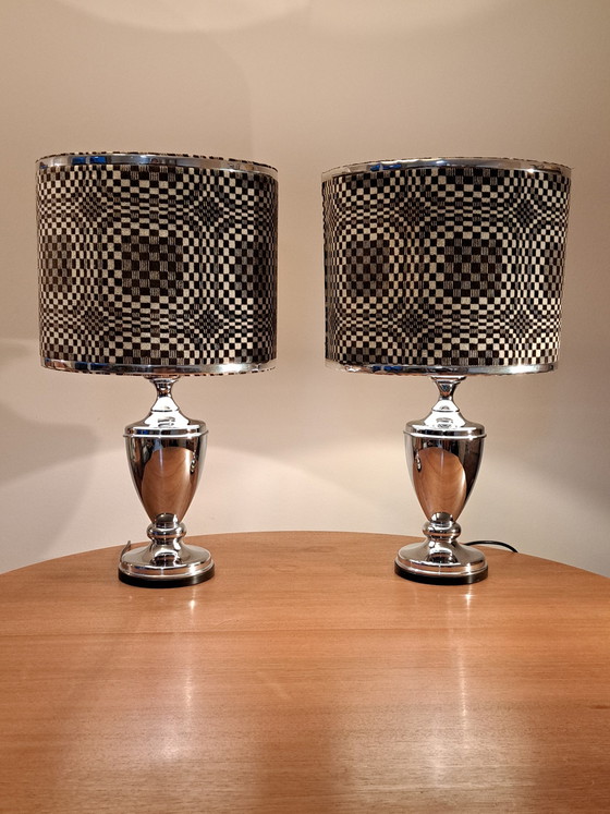 Image 1 of Op Art Chrome Table Lamps, 1970s – Pair, Excellent Condition