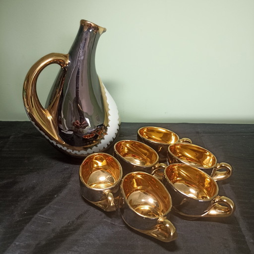7-Delig Vintage Porseleinen Likeurservies – PV Areor Paris – Mid-Century – Porcelain
