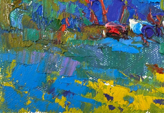 Image 1 of Peinture à l'huile originale, paysage d'été, nature, matin paisible