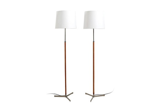 Lampade da terra Monolith in pelle e acciaio di Jo Hammerborg per Fog &amp; Mørup, anni '60, set di 2